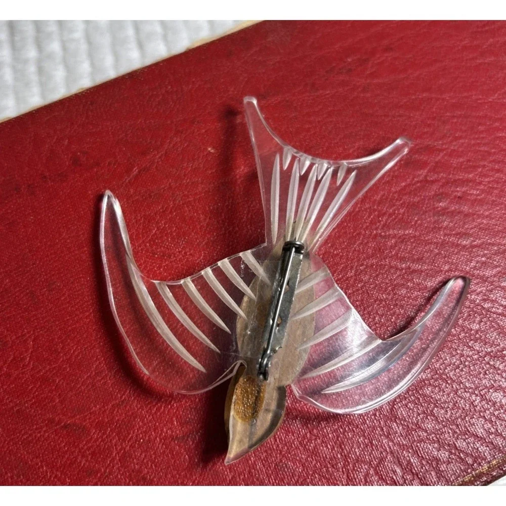Vintage Lucite and Wood Early Bird Brooch